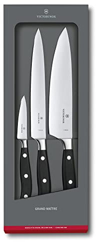 Victorinox Grand Maître, Set de cuisine professionnel, 3 pièces, tranchant droit, extra tranchant, manche plastique robuste, noir