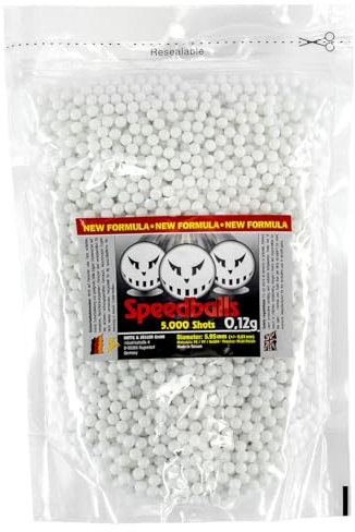 Speedballs Softairkugeln 6mm 0,12g – New Formula Airsoft BBS – 5.000er Beutel oder 10.000er Container – Präzisions-Munition Poliert – Blau/Gelb/Weiß – Für Pistolen & Gewehre