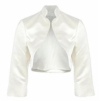 Flora Ivory Satin Wedding Shrug/Prom Bolero/Jacket,3/4 Length Sleeve (Medium)