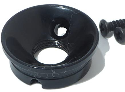 Electric guitar input jack socket plate in black round telecaster including screws