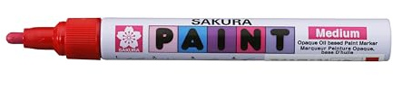 SAKURA Paint Marker Medium Rot - Flüssige Farbtinte - Schnelltrocknend - Permanent - Funktioniert auf Holz, Metall, Glas, Papier, Kunststoff - Langlebiger Aluminiumzylinder - 2 mm Strichbreite