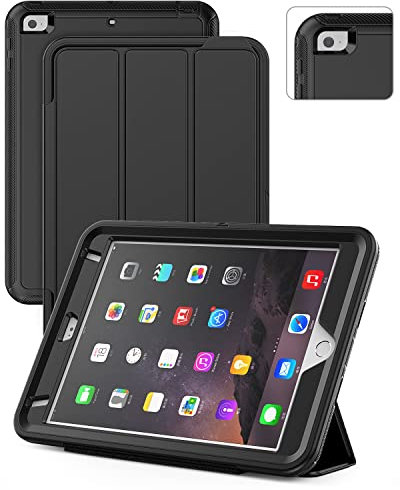 SEYMAC iPad Mini 4 Case, iPad Mini 5 Case Three Layer Drop Protection Rugged Protective Heavy Duty Stand Case with Magnetic Smart Auto Wake Sleep Cover for iPad Mini 4th/5th（Model a1538/ a1550 ）Black