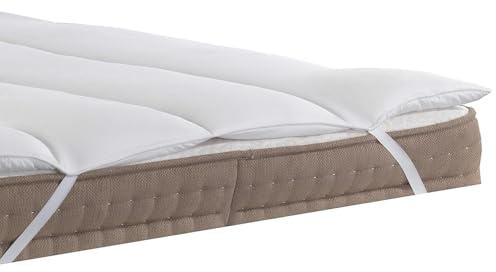 Lancashire Textiles Mattress Topper - Hotel Quality Super Bounce Hollowfibre Filled, Breathable, Anti-Allergy with Secure Channel Stitching and Elasticated Straps - Double: 137cm x 191cm (54 x 79)