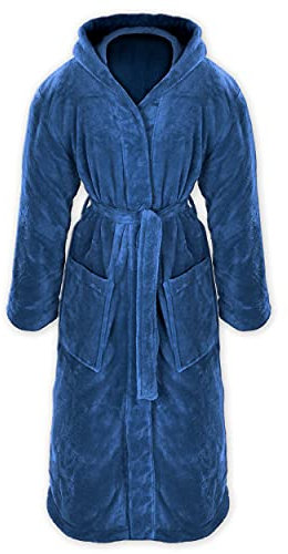 Gräfenstayn® Damen & Herren Kuschelfleece Bademantel mit Kapuze Größe S-XXXL mit Öko-Tex Standard 100 Flanell Fleece (XXXL, Blau)