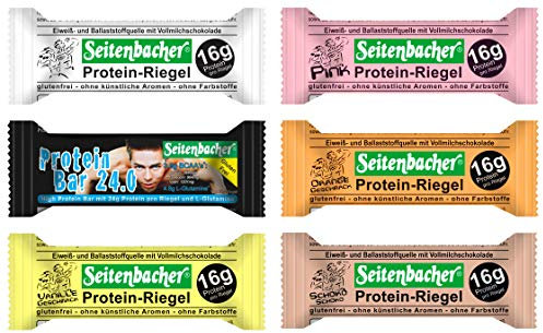 Seitenbacher Probierbox 2x6 Protein Riegel I 16g/60g = 27% 24g/70g = 34% Protein I glutenfrei I glycerinfrei I (10 x 60 g + 2 x 70 g)