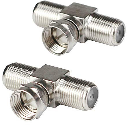F-Type RG6 Coax Cable Splitter Combiner Adapter Connecter for TV Video Antenna Cable Satellite (2 Pack, 3-Way F-Type Male to 2 Female)