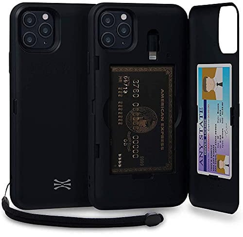 TORU CX PRO for iPhone 11 Pro Max Case Wallet | Protective Shockproof Heavy Duty Cover with Hidden Card Holder & Card Slot |Wrist Strap, Lightning Adapter Mirror Included - Black