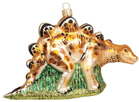 Christbaumschmuck Glas 10cm - Dinosaurier Figur zum Aufhängen - mundgeblasen & handbemalt - Weihnachtsbaum Anhänger für Weihnachten - Christbaumanhänger & Weihnachtsbaumschmuck - Dino Beige