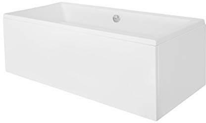 ECOLAM® Badewanne Wanne Rechteck Quadro Design Acryl weiß 180x80 cm + Schürze Ablaufgarnitur Ab- und Überlauf Automatik Füße Silikon Komplett-Set, Rechteckbadewanne für zwei