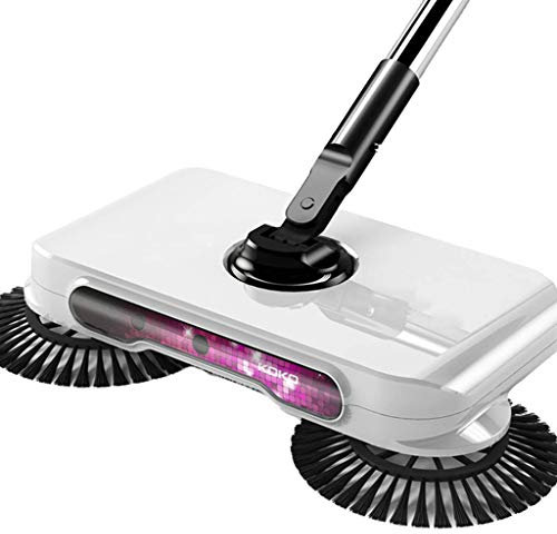 Escoba NLIAN Barredora Manual, Empuje Manual De 360 Barredora Automática con Luz Incluye Recogedor Papelera for Baldosas De Mármol Y Madera Dura (Color : White)