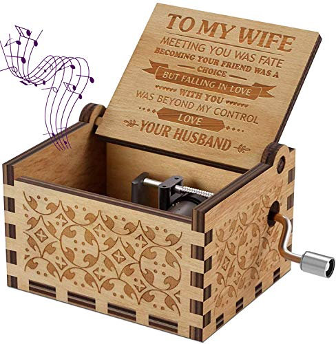 Sakruda Holz-Spieluhr für Ehefrau, „You Are My Sunshine“, Geschenk von Ehemann an Ehefrau, Handkurbel, Musikbox, Lasergravur, handgefertigt, antikes Geschenk für Frau am Valentinstag, Geburtstag