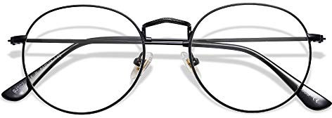 SOJOS Blaulichtfilter Brille Herren Damen Ohne Stärke Groß Bildschirmbrille Computerbrille Vintage-orientiertes Rund Design Fake Brille SJ5024 mit Matt Schwarz Rahmen/Anti Blaulicht Linse