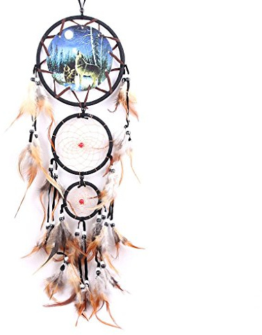 Conijiwadi Handmade Dream Catcher Net Feder Wandbehang Dekoration Wolf Muster