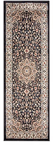Carpeto Teppich Flur 80x300cm Schwarz Anthrazit Klassisch Traditionell | Teppich für Eingangsbereich Büro Küche Wohnzimmer Schlafzimmer Orientalisch Pflegeleicht Tierfreundlich Allergikerfreundlich