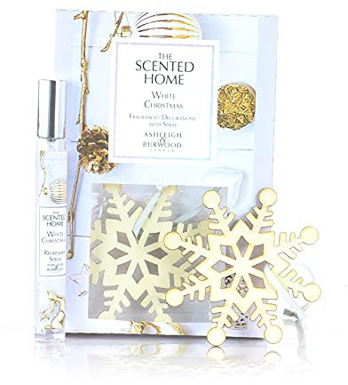 Ashleigh and Burwood – Weihnachtsdekoration aus Holz zum Aufhängen mit Duftspray (6er-Set) | Schneeflocken-Form Dekoration auf Band | Aufhängen an Weihnachtsbaum, Türgriffen