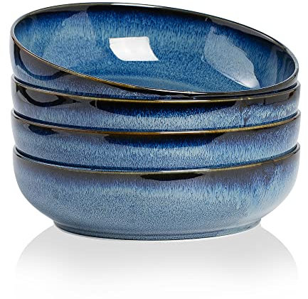 KYBSCZ 30oz Pasta bowls set - 8 serving bowls - salad bowls set of 4 - Large ceramic bowl - Microwave safe bowls