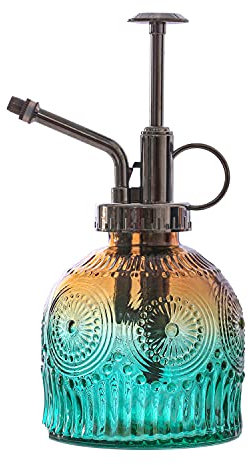 MEETOZ Glass Plant Mister Spray Bottle, Vintage Plant Spritzer Watering Can, Succulent Watering Bottle with Top Pump, Plant Mister Glass Watering Garden Tool (Green Yellow Gradient), 6.3*3.25inch
