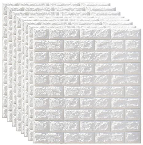 Rainbow Tree 3D Brick Wall Sticker Self Adhesive Wall Tiles, 3D Wall Panels Peel and Stick Wallpaper for Living Room Bedroom Background Wall Decoration (White)