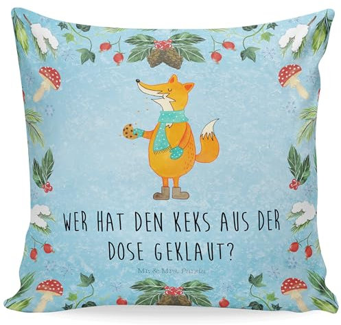 Mr. & Mrs. Panda Sitzkissen Fuchs Keksdose - Geschenk, Motivkissen, Advent, Sofakissen, Wintermotiv, Winter, Nikolaus
