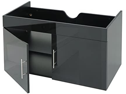 Mendler Waschbeckenunterschrank HWC-D16, Waschtischunterschrank Waschtisch Unterschrank Badmöbel, FSC® Hochglanz 90cm - schwarz