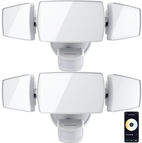 USTELLAR 2 Pack 50W Smart Outdoor LED Security Light Tunable White 2700K-6500K Motion Sensor Exterior WiFi Flood Light Fixture Alexa Warm Wired Floodlight Google Outside Spotlight House Yard Garage
