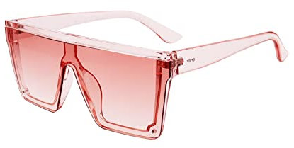 FOURCHEN Occhiali da sole oversize quadrati per donne uomini moda piatto top grande telaio sfumature, Rosa trasparente.