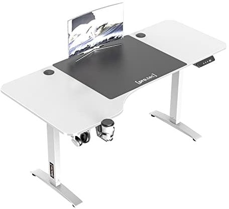 pro.tec Höhenverstellbarer Tisch Oxnard 160 x 75 cm elektrisch Schreibtisch mit Memory-Funktion Arbeitstisch bis 80 kg Computertisch mit Getränkehalter Kopfhörerhaken Aluminiumgestell Weiß