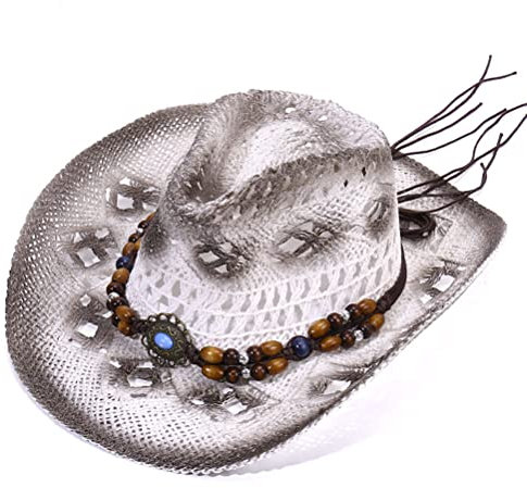 TBEONE Chapeau de Cowboy pour Femmes Western Chapeau extérieur Ombre Respirante Paille Creux Chapeau Cowboy Chapeau Mode Vacances Hat de Plage Naturel Paille d'été