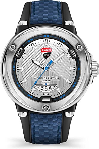 Ducati Partenza Herren Armbanduhr aus Edelstahl und Silikon in der Farbe Schwarz-Blau 49mm, Wasserdichtigkeit: 10Bar, DTWGN2018905