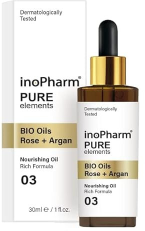 inoPharm Pure Elements Facial Serum with Organic Rose and Argan Oil Nourishing Dry Oil Serum with Rich Formula 30 ml