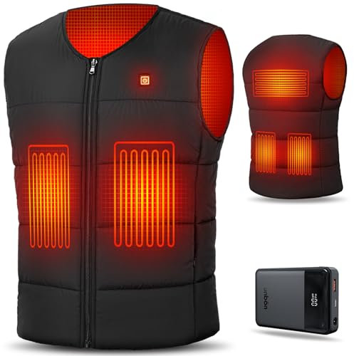 UNBON Heizweste Herren Damen, Beheizbare Weste mit Powerbank 14400mAh USB Elektrisch 5 Heizzonen 3 Einstellbare Temperaturen Beheizte Weste mit Akku für Winter Outdoor-Sport Größe S Schwarz
