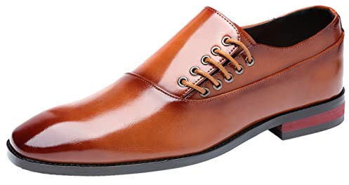 ANUFER Masculino Guapo Diseño único Cuero de Fibra Ultrafina Cordones Lateral Zapatos Formales Marrón SN071153 EU43