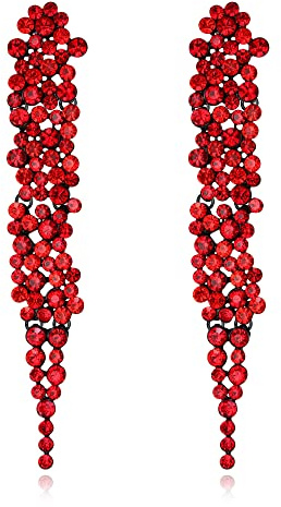 EVER FAITH Austrian Crystal Art Deco Statement Earring, Banquet Prom Long Chandelier Dangle Earrings for Woman Red Black-Tone