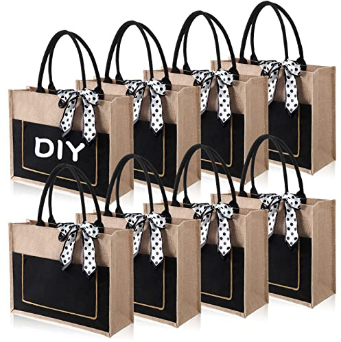Aoriher 8 Pcs Burlap Tote Bags with Handles, 16.5 x 12.6 x 5.5 in