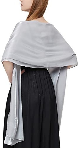 Damen Elegante Festliche Stola für Abendkleid Hochzeit Schal Sommer Grau Satin Stola Bridal Abend Wrap Schal Silk Feel Long Stolen für Party Braut Brautjungfer Muttertagsgeschenk(Grau)