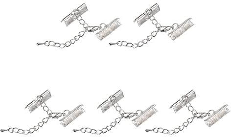 sourcing map 20 Satz Band Crimp Klemme Enden mit Karabinerverschluss & Verlängerungskette 20mm Kabel Ende Verschlüsse für DIY Basteln Silber Ton