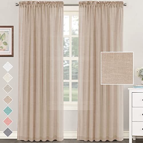 iyoimono 2er Set Sheer Voile Vorhänge Beige Halbtransparent Gardine aus Voile Baumwolle Leinen Ösenschal Transluzent Vorhänge für Schlafzimmer Bauernhaus Wohnzimmer 132 X 274 cm (B x H)
