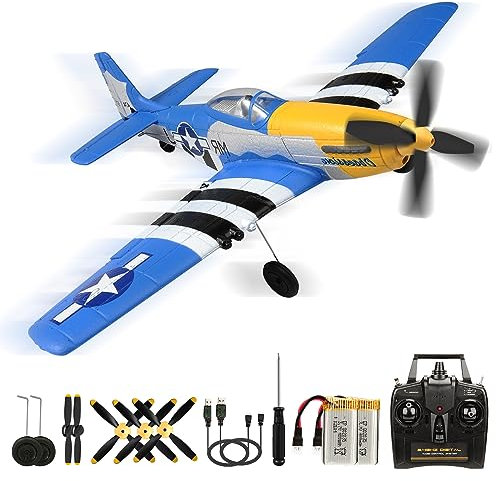 P51D Mustang RC Flugzeug, 2,4Ghz 4-Kanal Ferngesteuertes Flugzeug RTF Aerobatics Flugzeugs Spielzeug für Anfänger, Kinder und Erwachsene