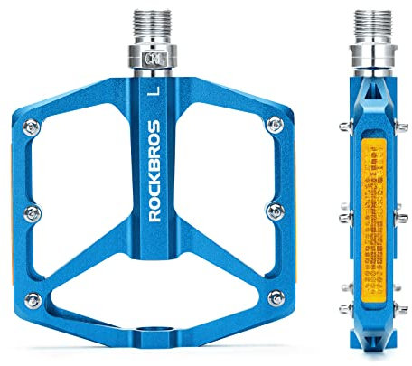 ROCKBROS Fahrradpedale mit Reflektoren Platform Pedale aus Aluminiumlegierung Antirutsch Ultraleicht 9/16 Zoll Fahrrad Pedale für MTB, Rennrad, BMX, E-Bike Blau