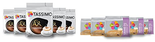 Tassimo Café Dosettes - 40 boissons L'Or Cappuccino (lot de 5 x 8 boissons) & Café Dosettes - 105 boissons Café au Lait (lot de 5 x 21 boissons)