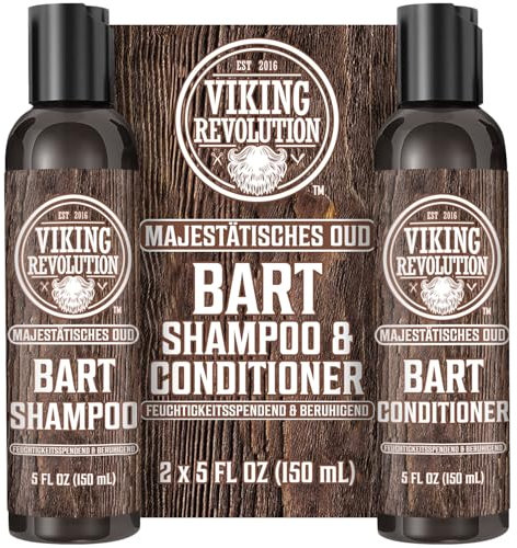 Viking Revolution - Bartshampoo & Conditioner Set - Erweicht, Glättet & Stärkt den Bartwuchs - Bartshampoo Für Männer - Majestätisches Oud - Geschenke Für Männer - 2 x 150 ml