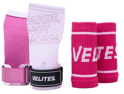 Velites I Quad Pro Manique de Musculation I Professionnel Cross Training ou Gymnastique I Convient à Toute Surface I S'utilise avec du magnésium I Comprend des Bandes Libres (Pink, Large)