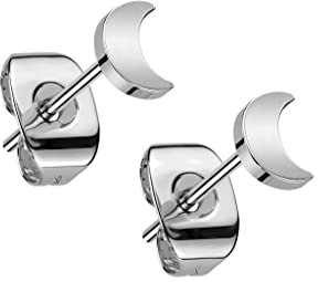 Paula & Fritz® 1 Paar Ohr-Stecker Halb-Mond Silber 4 x 3-mm Titan-ium Grade 23 11-mm Lang Butterfly-Back Ohr-Ring Damenohr-Ring Herren Standard Lobe