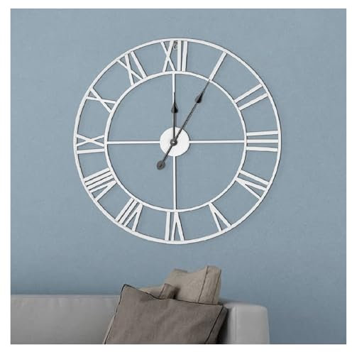 YORKING Large Vintage Wall Clock with Roman Numerals, Silent Non-Ticking Clocks for Living Room,Bedroom,Kitchen Wall Clock, Outdoor Clock, Garden Clock for Home Décor (White - 60cm)