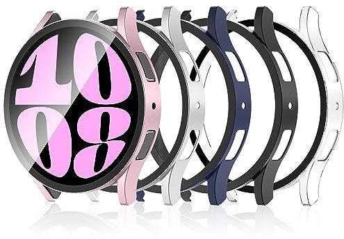 Simpeak 5-Stück Schutzhülle Kompatibel für Samsung Galaxy Watch 6 44mm, Displayschutz PC Harte Hülle, Schutz Zubehör für Watch 6, Kratzfest Gehäuse, Klar, Schwarz, Silber, Roségold, Blau