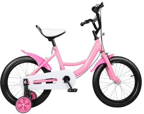 KEESUNG 16 Zoll Kinderfahrrad, 16 Zoll Mädchen Kinderfahrrad Fahrrad Kinder Lauflernrad mit Abnehmbare Stützräder und Anti-Rutsch Griff, für Jungen Mädchen Ab 5-8 Jahre, Rosa