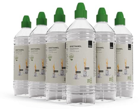 höfats - Bioéthanol Liquide Spin 900 | 1200 - Éthanol sans fumée et sans suie - 6X 1 Litre Bouteille - pour Spin 900 & 1200 Feu, cheminée de Table, Bio-Burner pour l'intérieur et l'extérieur