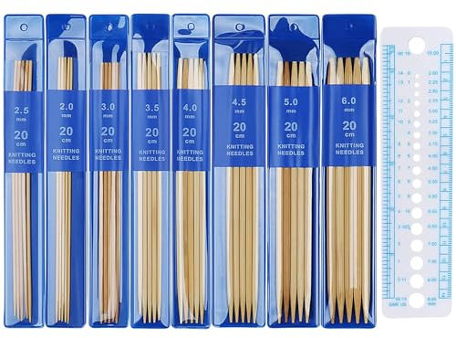 YXHZVON Bambus Stricknadeln Set, 35 Stück Nadelspiel Bambus Stricknadeln Set mit Nadellehre, 7 Größen Leicht Kurze Gerade Nadelspiel Set 2,0-5,0 mm, Anfänger Sockennadeln Set