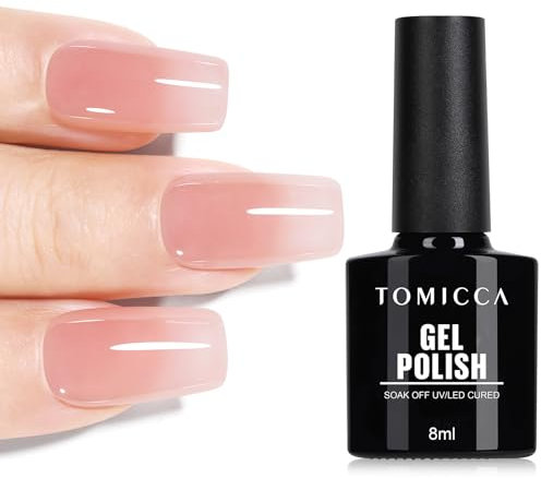 TOMICCA Jelly Pink Gel Nail Polish Nude Color Translucent Natural Gel Polish Soak Off UV LED Nail Gel Polish Nail Art Starter Manicure Salon DIY at Home, 8ML