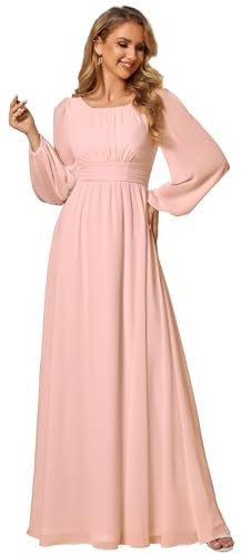 Ever-Pretty Women's Dresses Evening Round Neck A-Line Long Sleeve Bridesmaid Dresses Pink 14UK